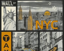 טפט לקיר ניו יורק בתמונות צהוב שחור לבן