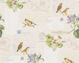 טפט לקיר בולי דואר ציפורים ופרחים כחולים