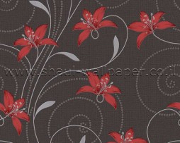 טפט פרחים לקיר בגוון שחור אדום וכסוף