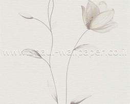 טפט לקיר פרחים בצבע אפור על רקע שמנת
