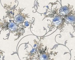 טפט קלאסי לחדר שינה פרחים כחולים ורקע קרם