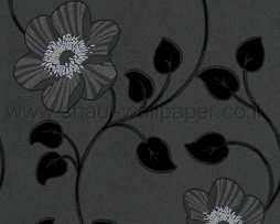 טפטים לחדר שינה, טפט לקיר פרח שושן בצבע שחור כסף