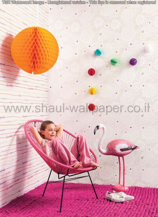 טפטים לילדים, טפטים לקיר, טפט פסים וכיתובים צבעוניים רקע לבן